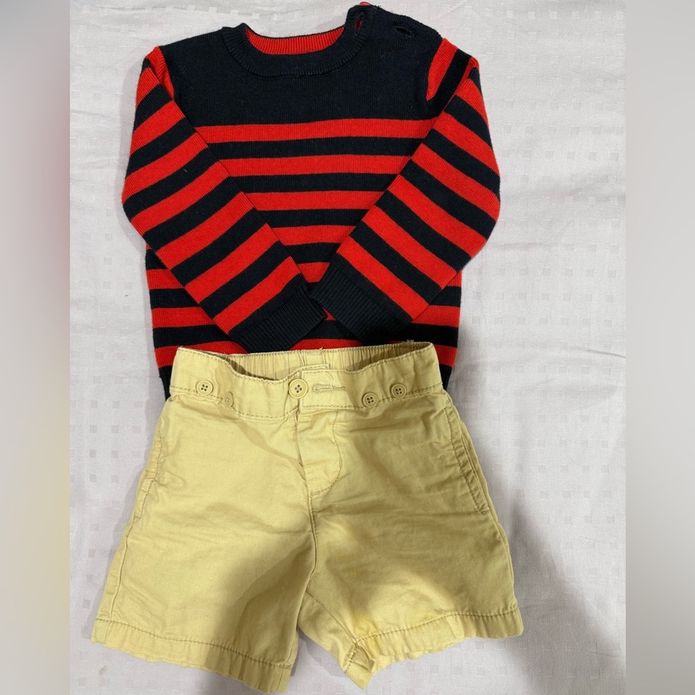 Jacadi Navy and Red Sweater, Baby Bgosh beige short set